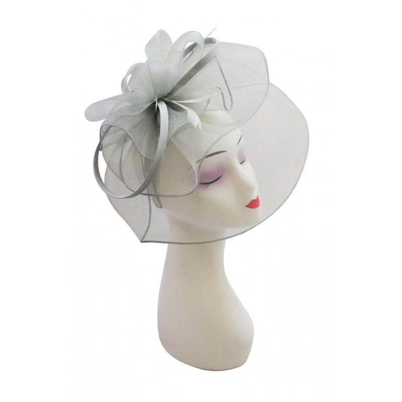 FT9013-025 Large Floral Double Layers Fascinators with Feather