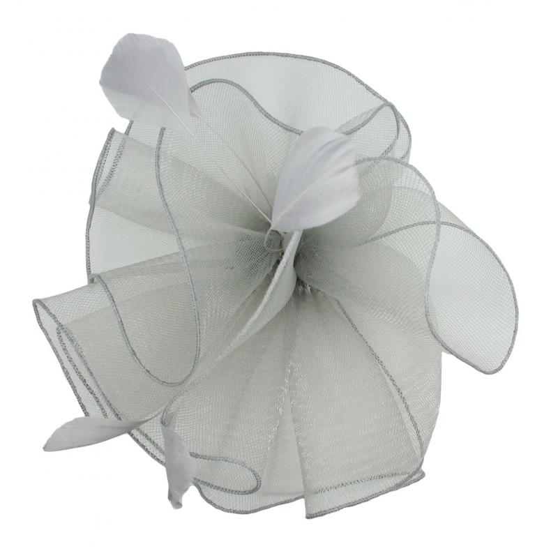 FT9009-030 Large Frilled Mesh Fascinator with Feathers