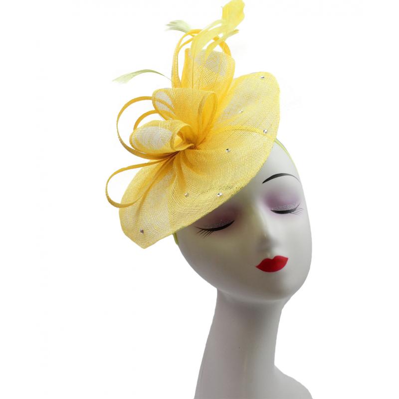 FT9020-004 Sinamay Fascinator with Diamonds and Real Feather