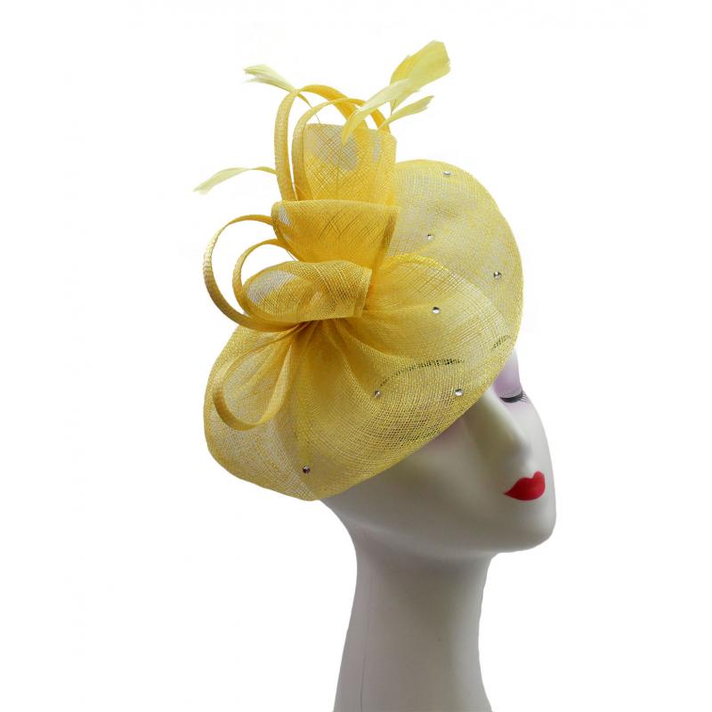 FT9020-004 Sinamay Fascinator with Diamonds and Real Feather