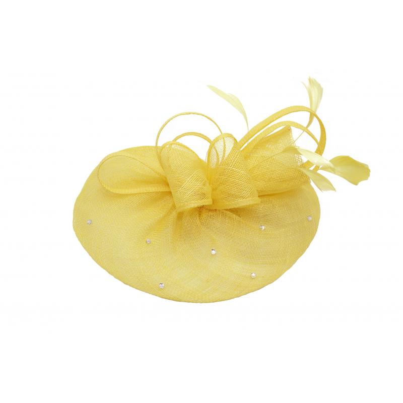 FT9020-004 Sinamay Fascinator with Diamonds and Real Feather