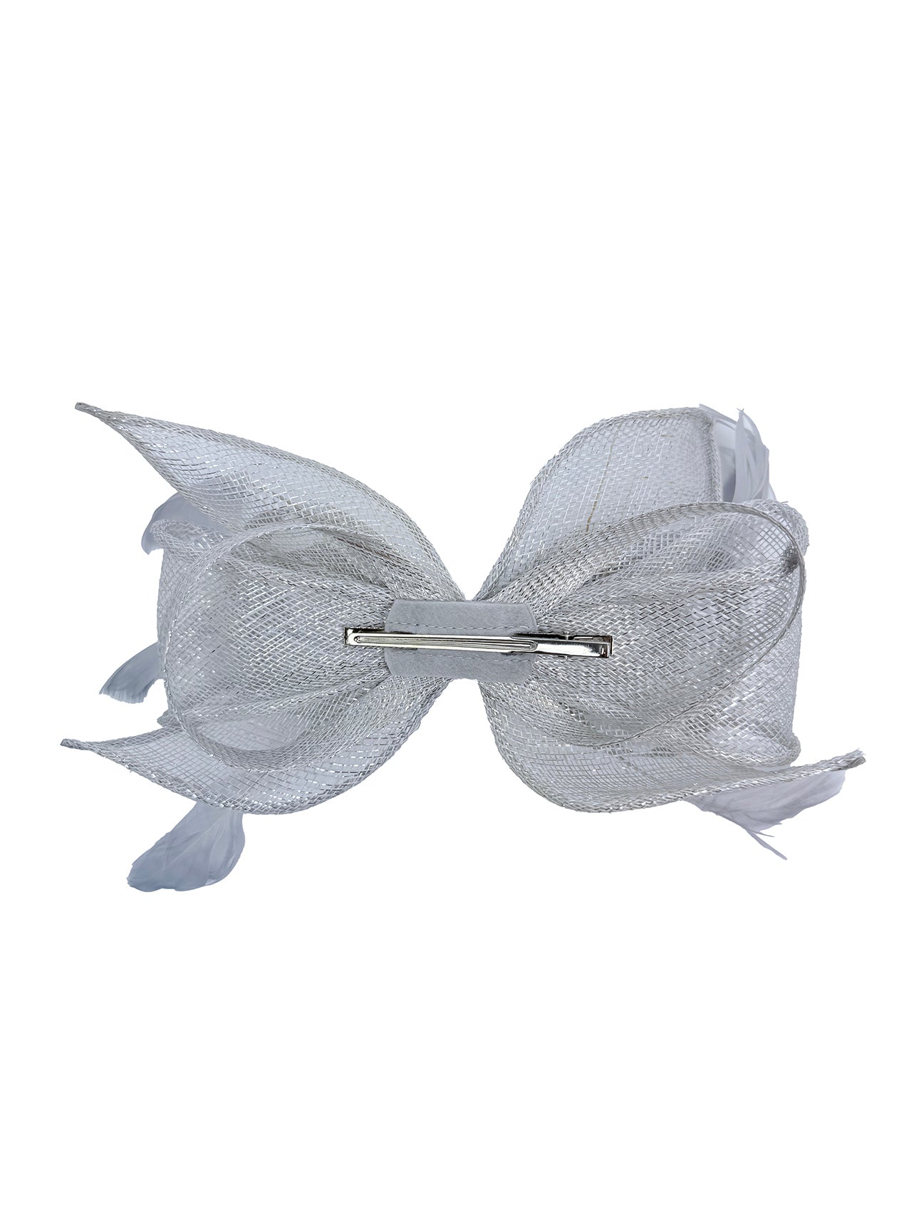 FT25220 Bow Shaped Fascinator with Sinamay Curls and Feathers Detail