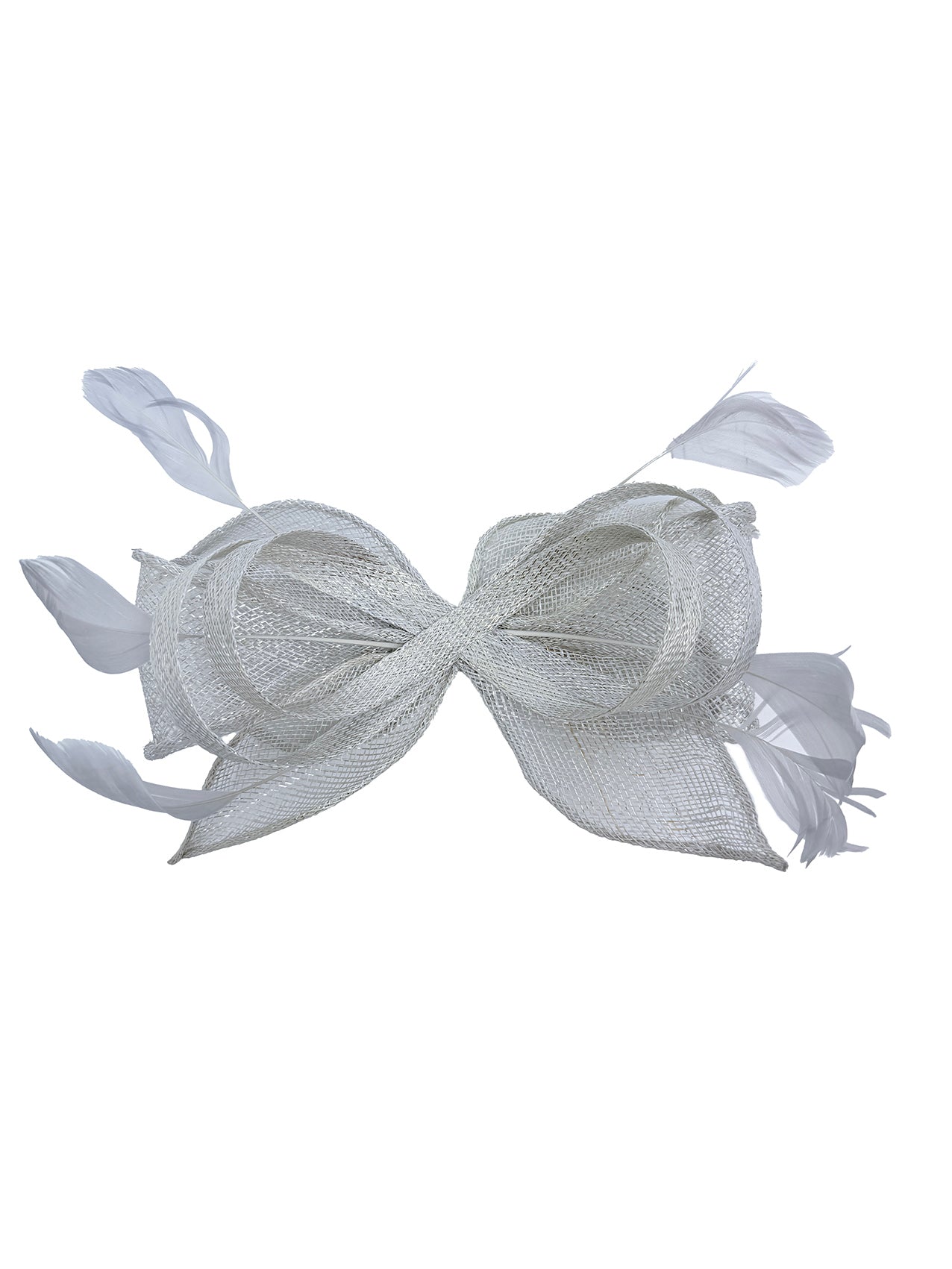 FT25220 Bow Shaped Fascinator with Sinamay Curls and Feathers Detail