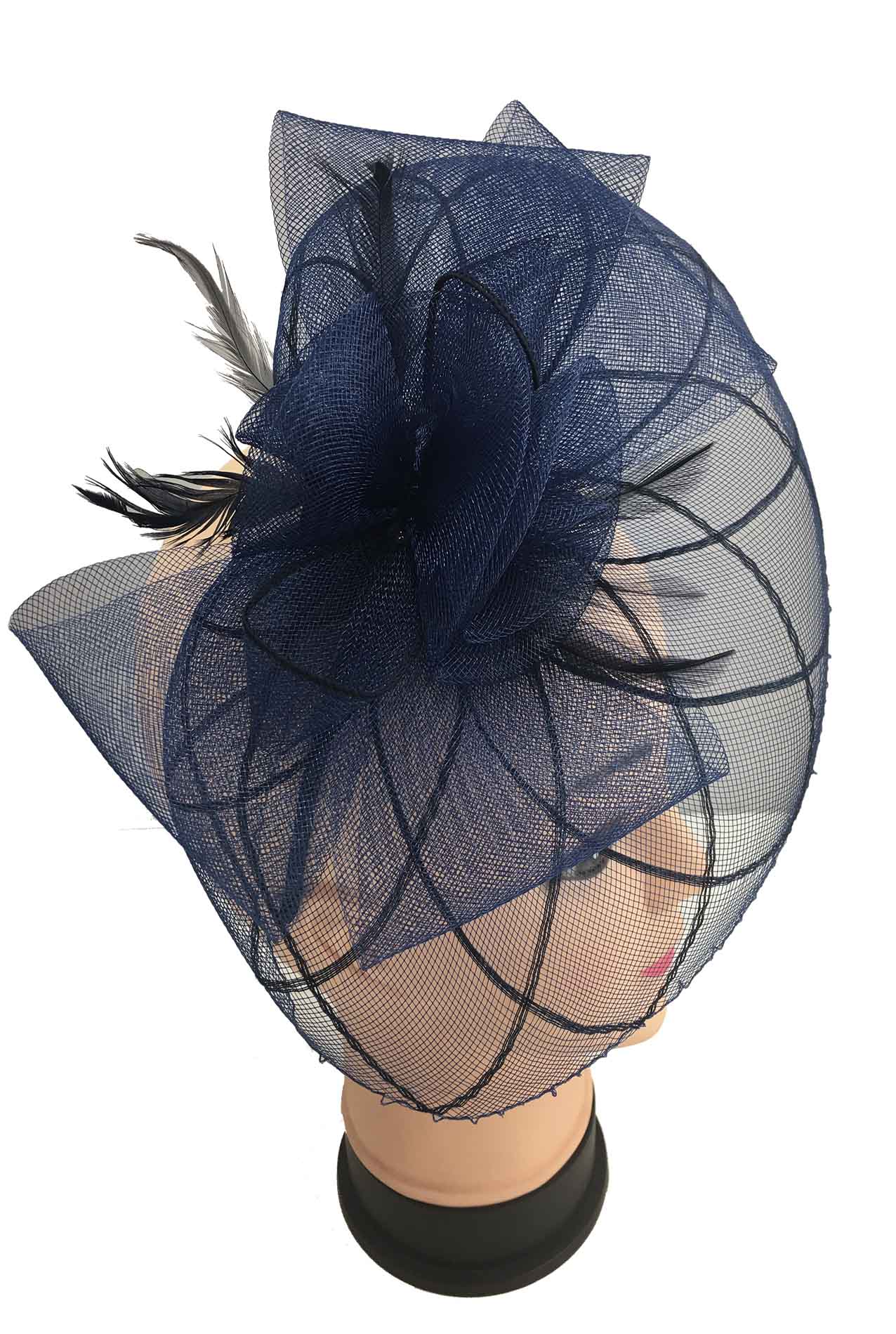 MX1709-6 Gauze Bow Tie Flower Fascinator with a Veil and Feathers