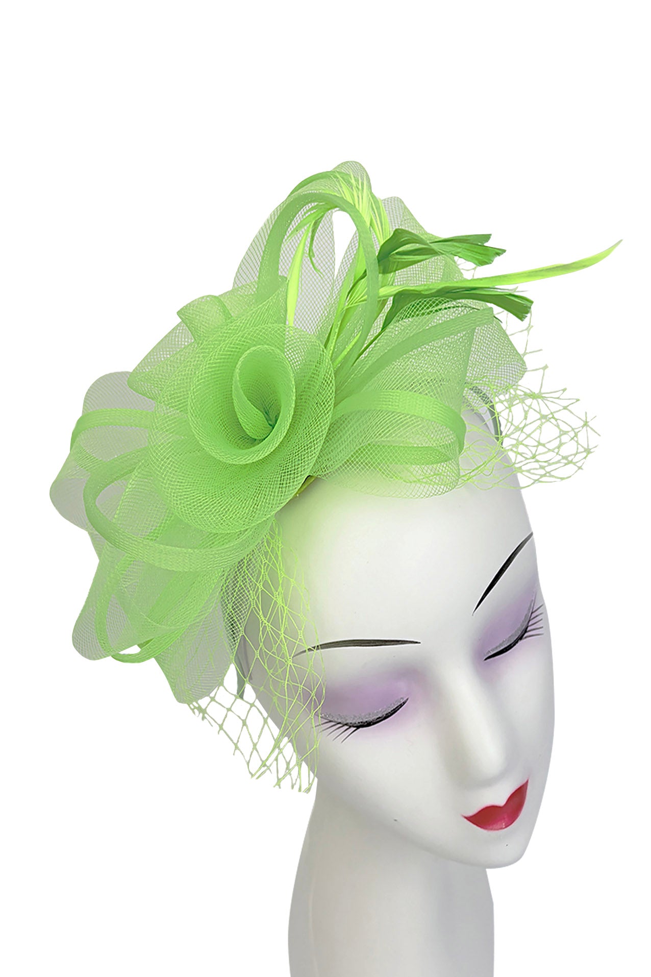 MX1748-3 Double Flower Gauze Fascinator with A Butterfly Bow and Feathers