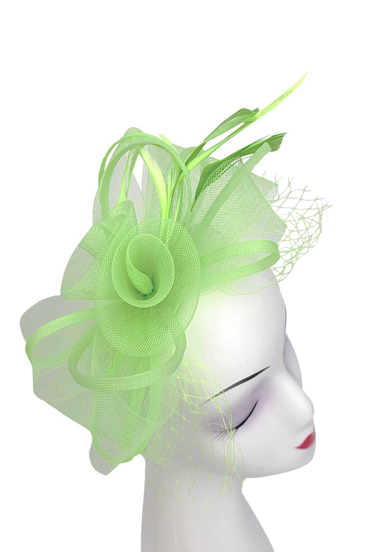 MX1748-3 Double Flower Gauze Fascinator with A Butterfly Bow and Feathers