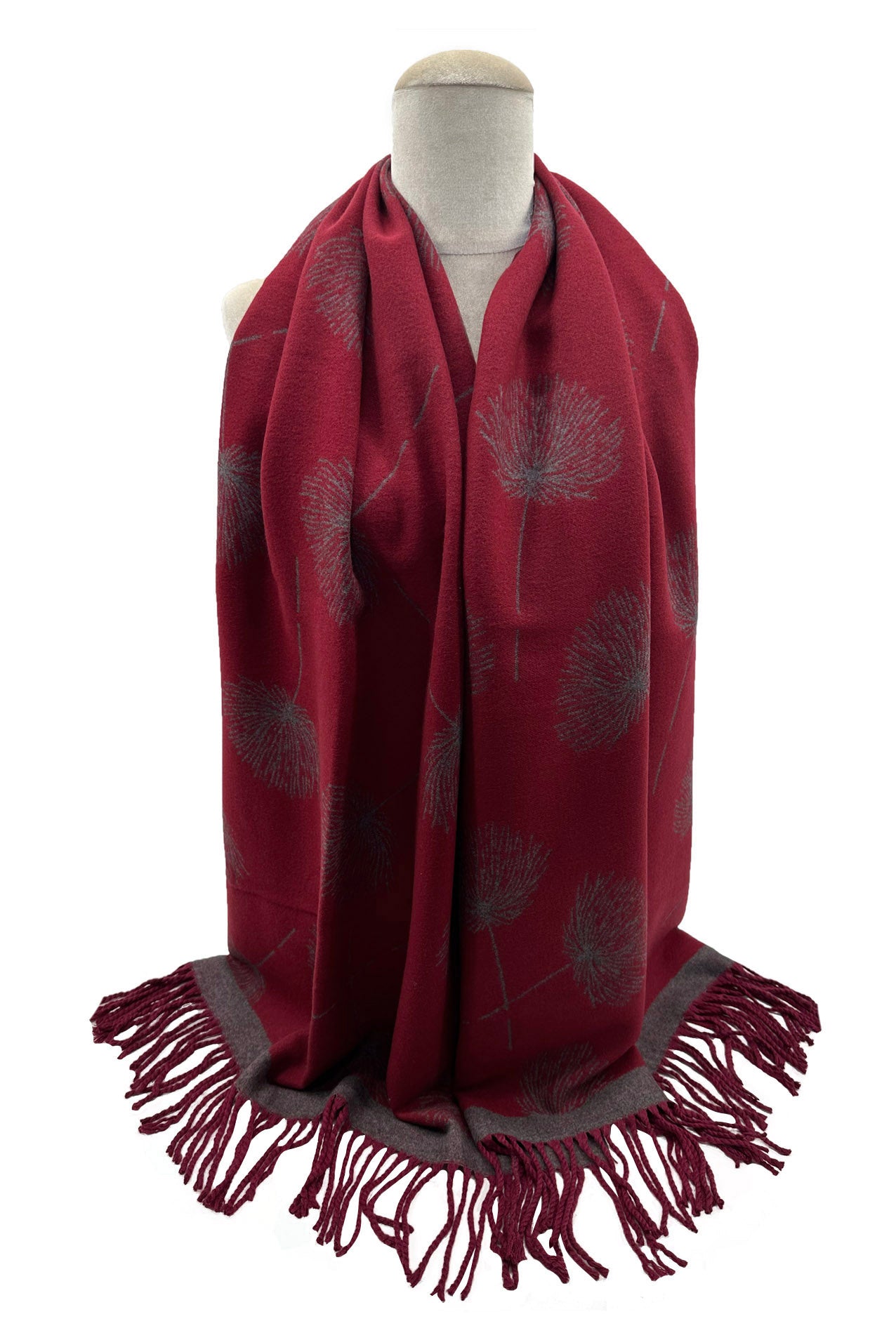 SF23195-909 Dandelion Flower Print Cotton Blend Scarf with Tassels
