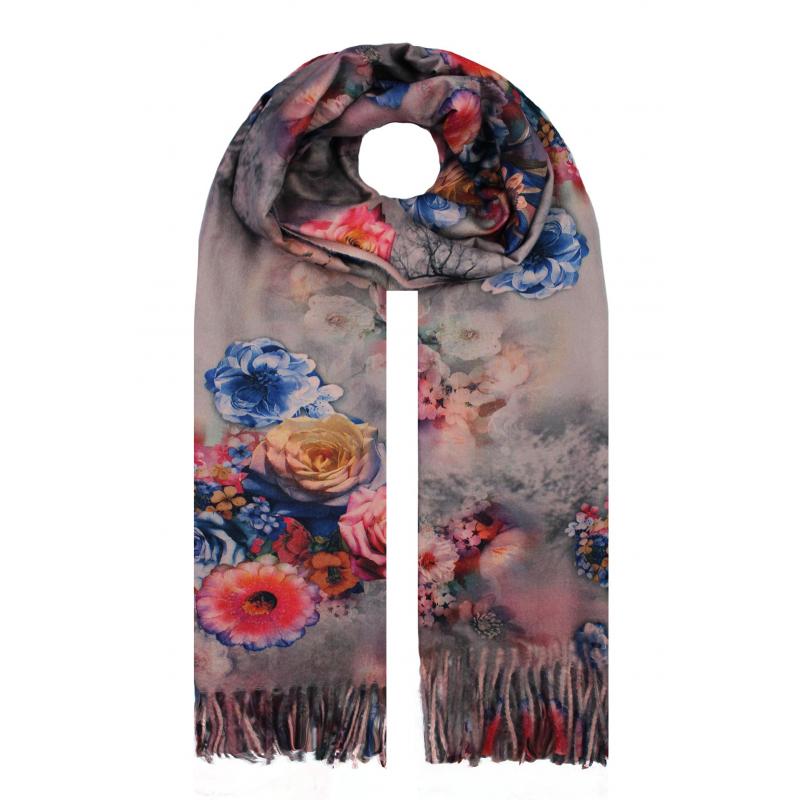 SF19138-134 Vibrant Florals Print Scarf with Tassels