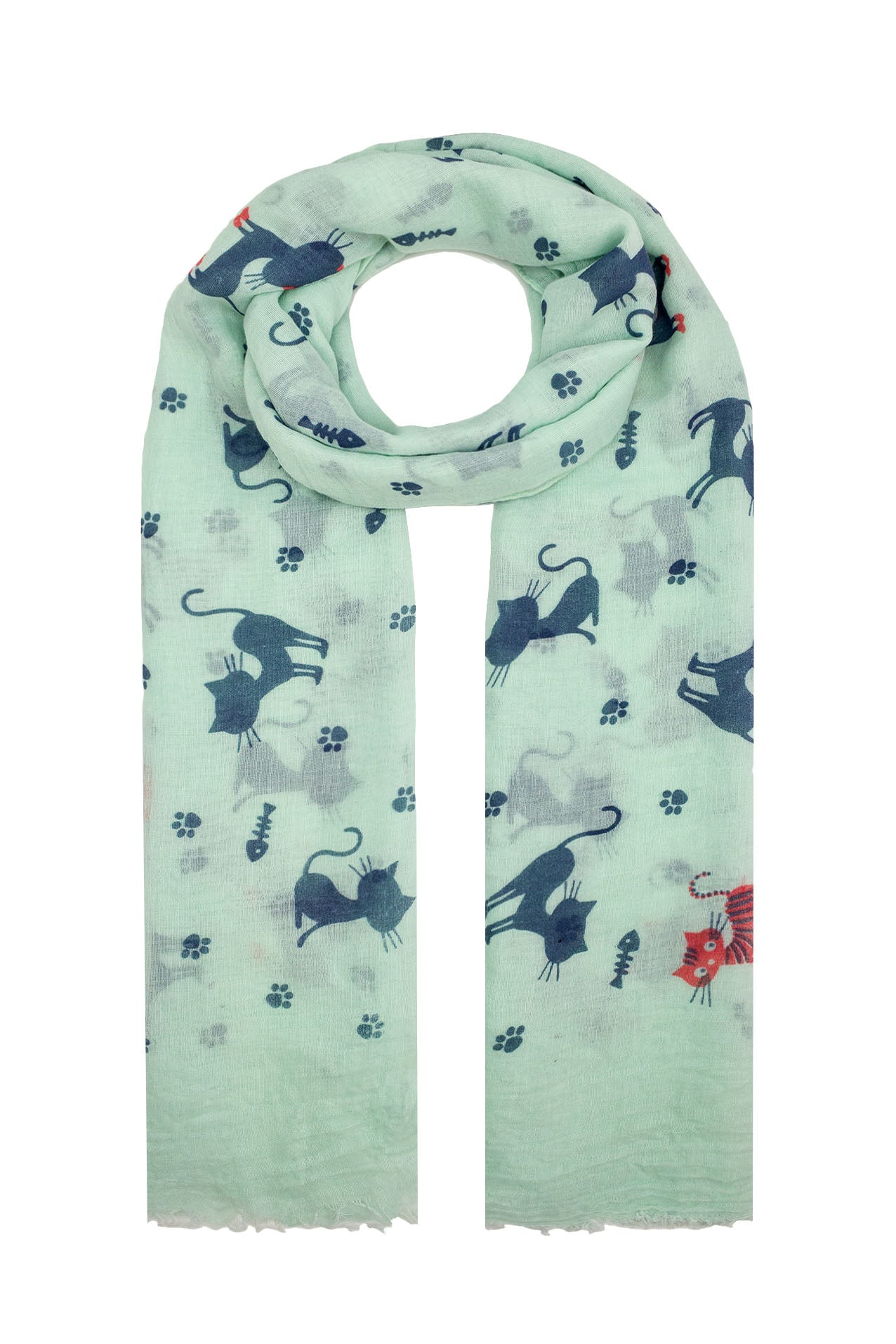 AB1652-18 Small Cat Pattern Viscose Scarf