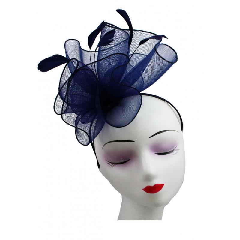 FT9009-030 Large Frilled Mesh Fascinator with Feathers