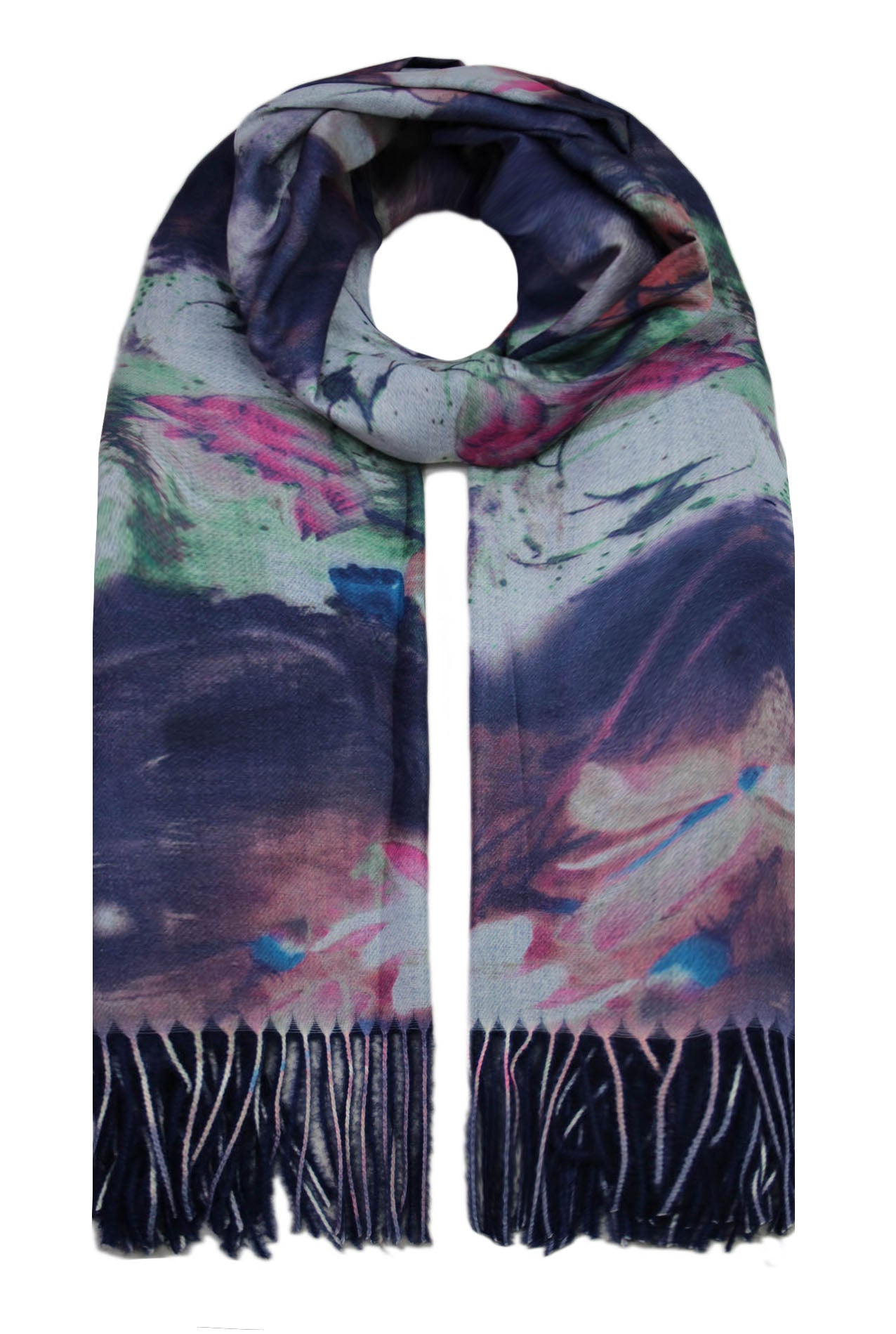 SF19150-92 Watercolour Flower Print Soft Scarf with Tassels