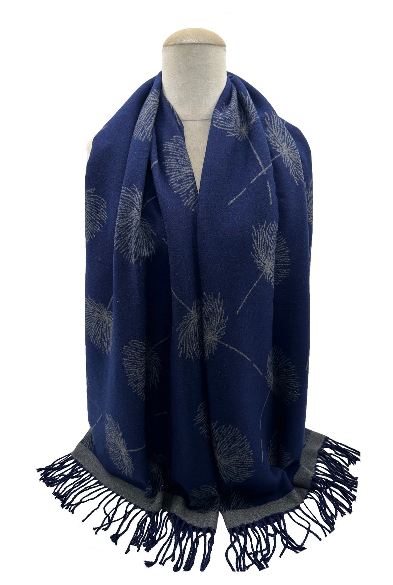 SF23195-909 Dandelion Flower Print Cotton Blend Scarf with Tassels
