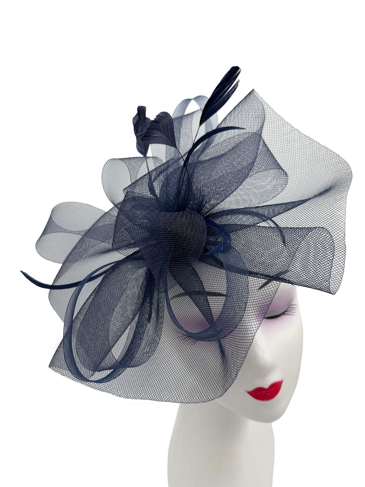 FT3900 Layered Mesh Net Floral Fascinator with Popping Feather