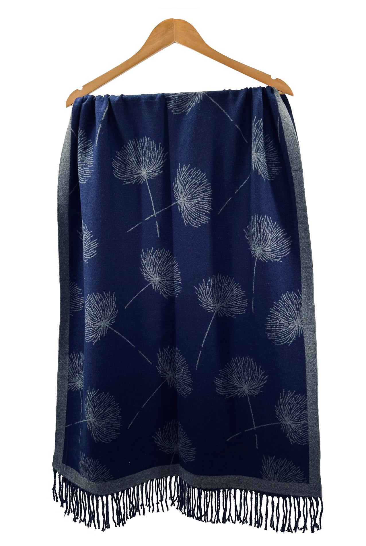 SF23195-909 Dandelion Flower Print Cotton Blend Scarf with Tassels