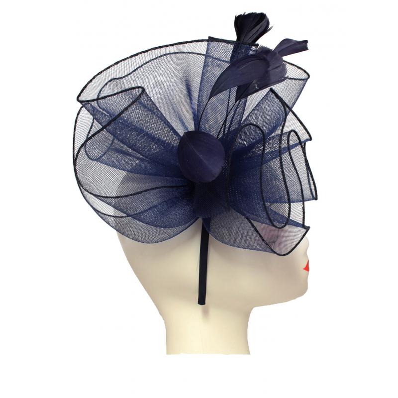 FT9009-030 Large Frilled Mesh Fascinator with Feathers