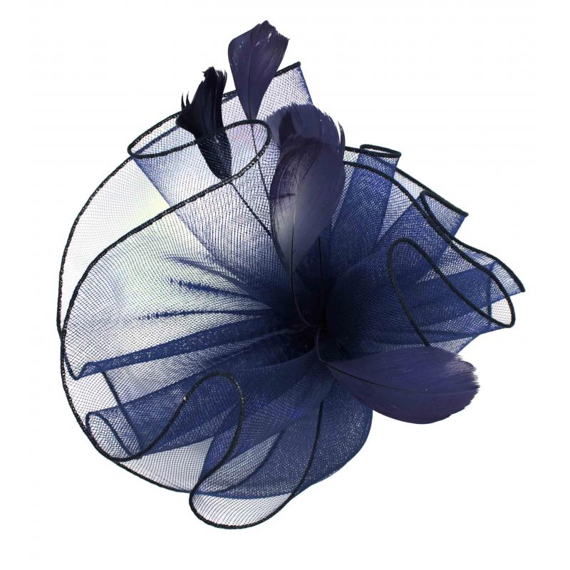 FT9009-030 Large Frilled Mesh Fascinator with Feathers