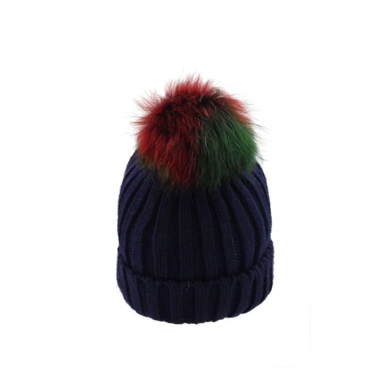 AB-C Acrylic Hat with Multicolour Large Pom Pom