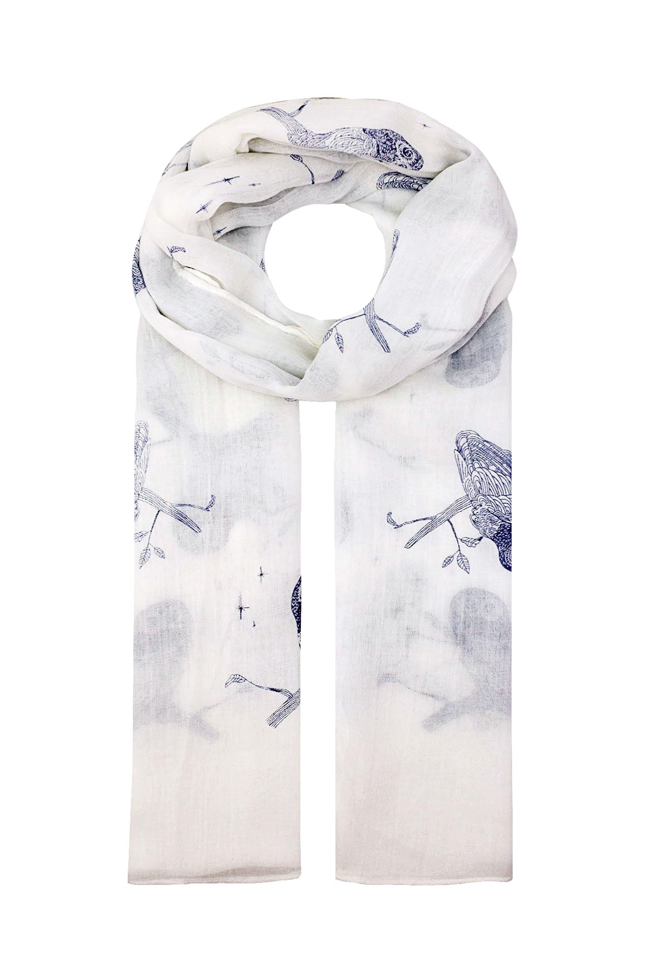 JD1564-1 Large Owl Printed Cotton Scarf