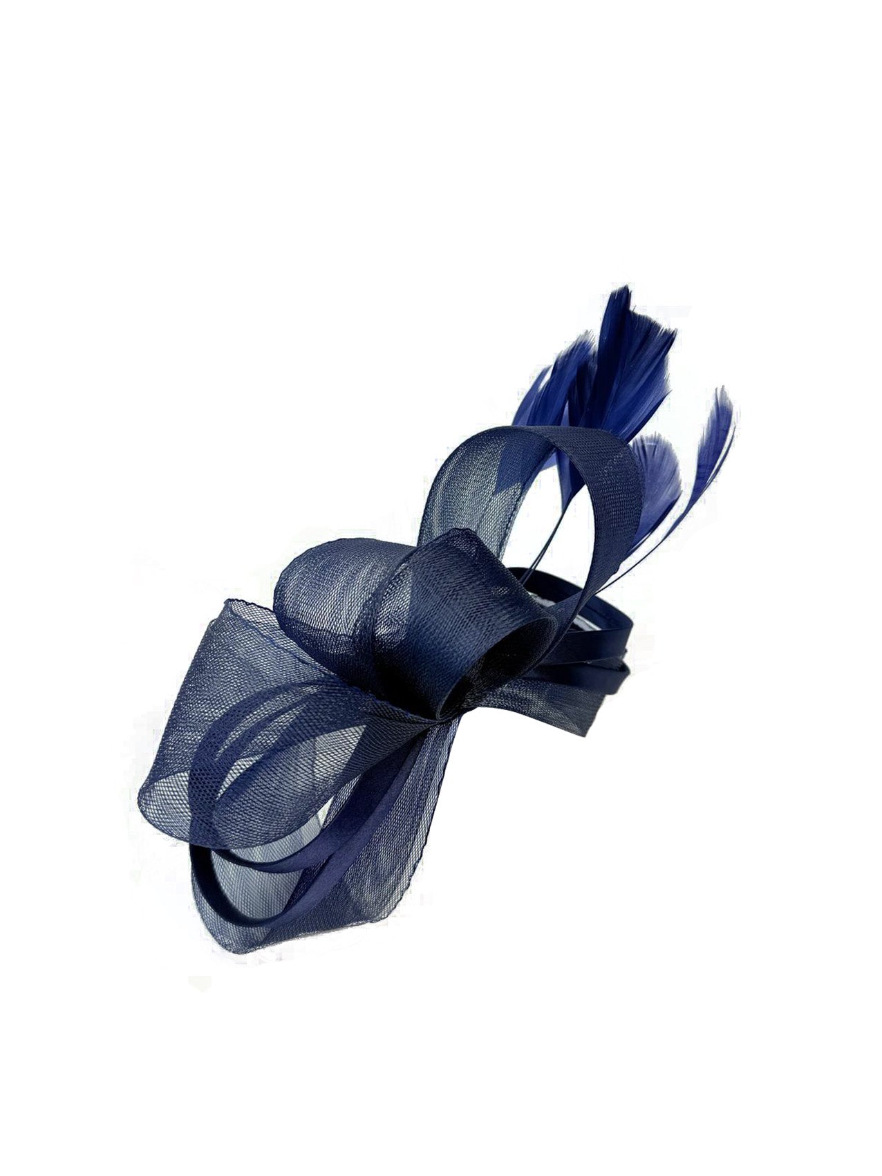 FT4078 Bow Shaped Fascinator with Satin Loops and Feathers