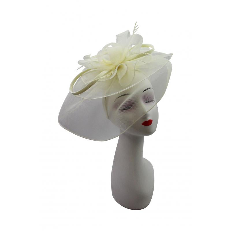 FT9013-025 Large Floral Double Layers Fascinators with Feather