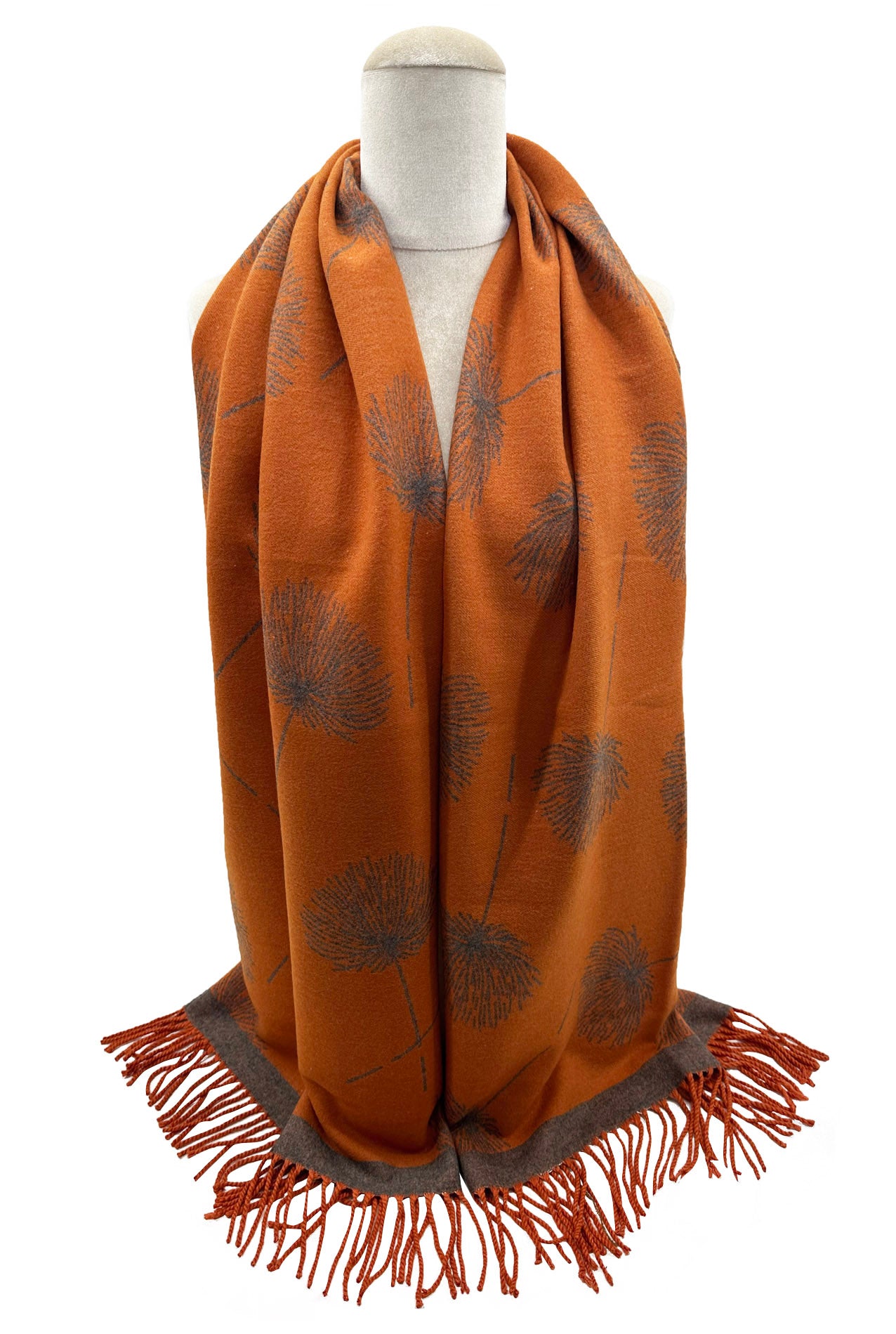 SF23195-909 Dandelion Flower Print Cotton Blend Scarf with Tassels