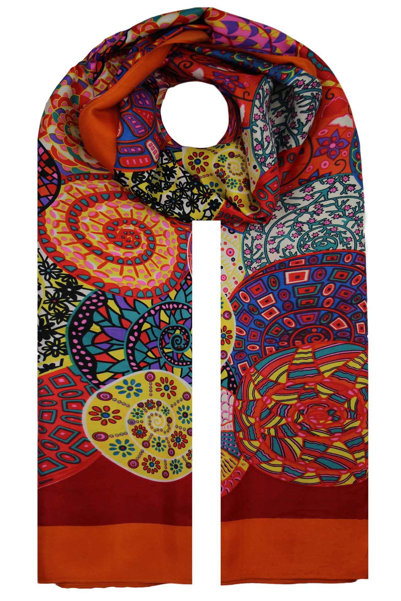 SF19120-131 Colourful Geometric Mix Pattern Silky Scarf