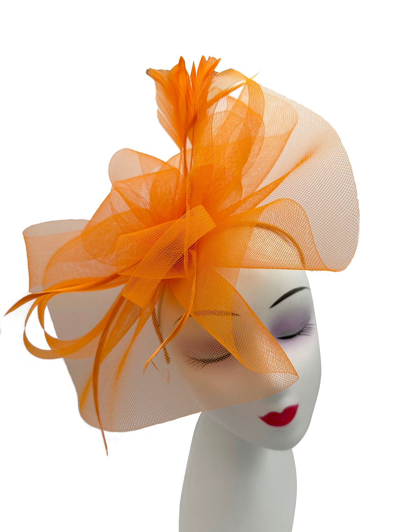 FT3900 Layered Mesh Net Floral Fascinator with Popping Feather