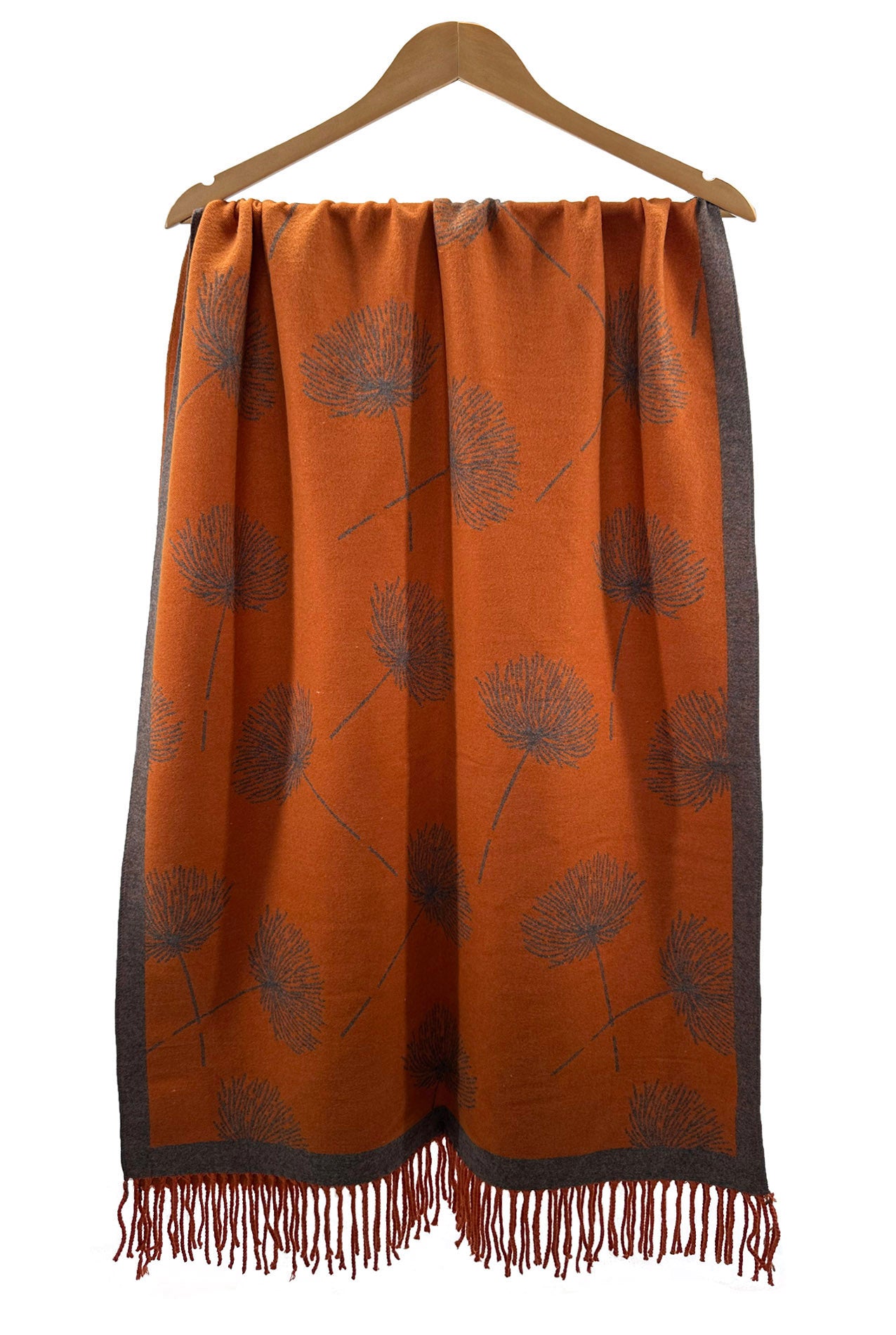 SF23195-909 Dandelion Flower Print Cotton Blend Scarf with Tassels