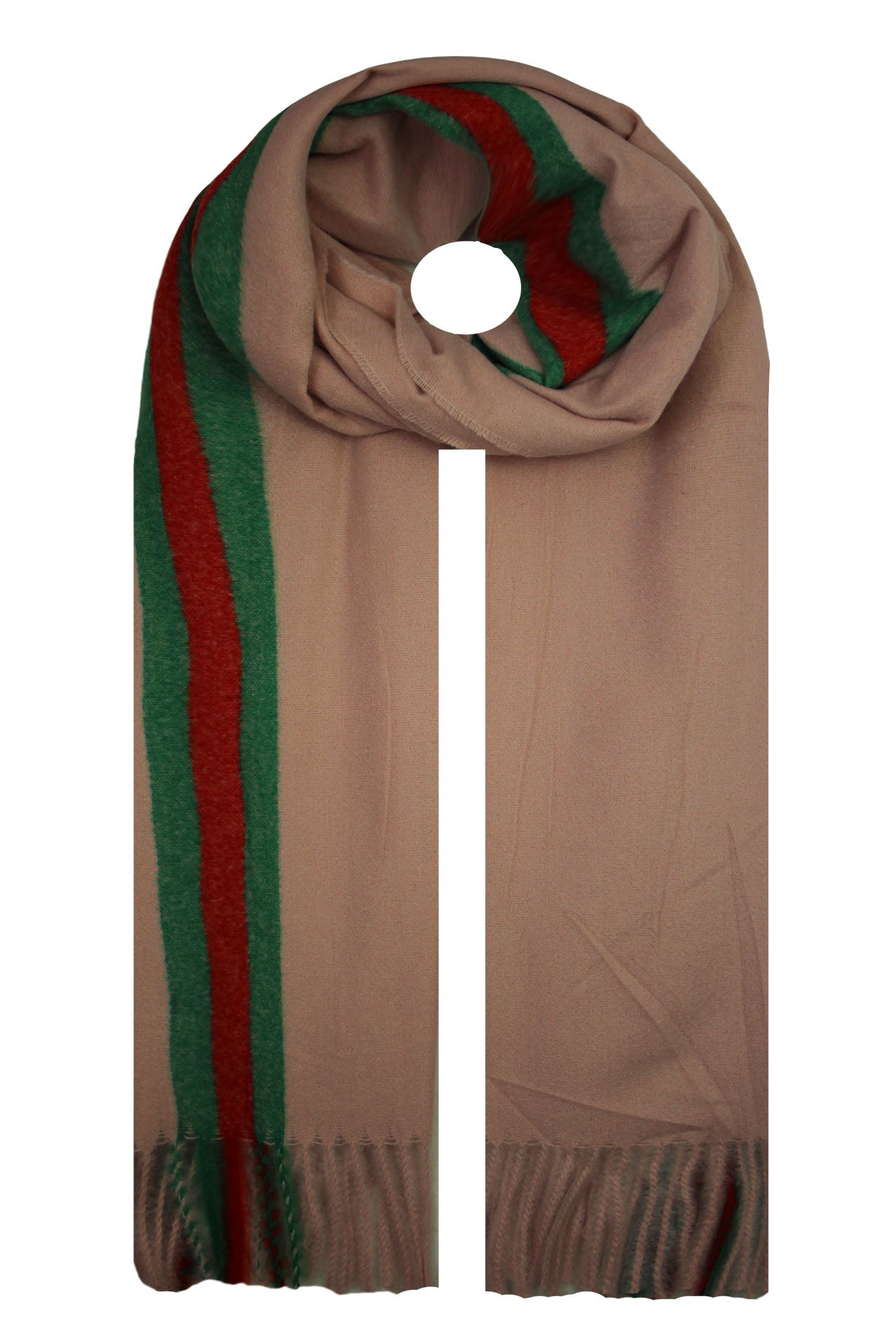 SF19122-082 Bright Wool Blend Scarf with Striped Print