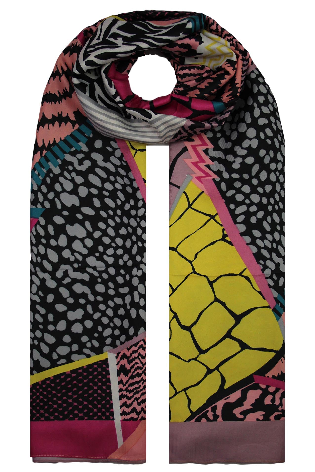 SF19120-130 Colourful Zangle Art Print Mix Silk Scarf