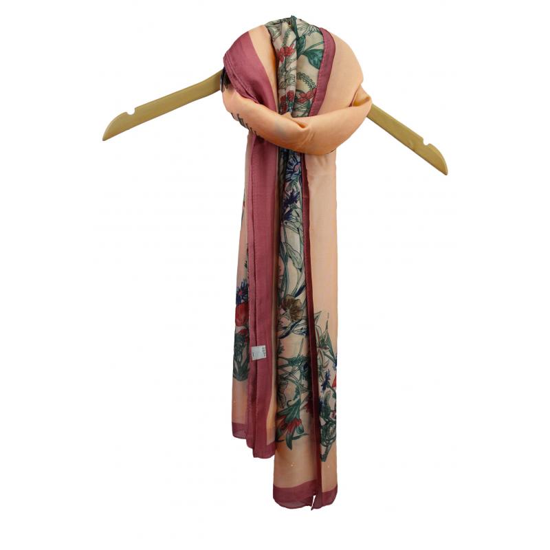 SF1911-052 Floral Splash Scarf with Coloured Boarder