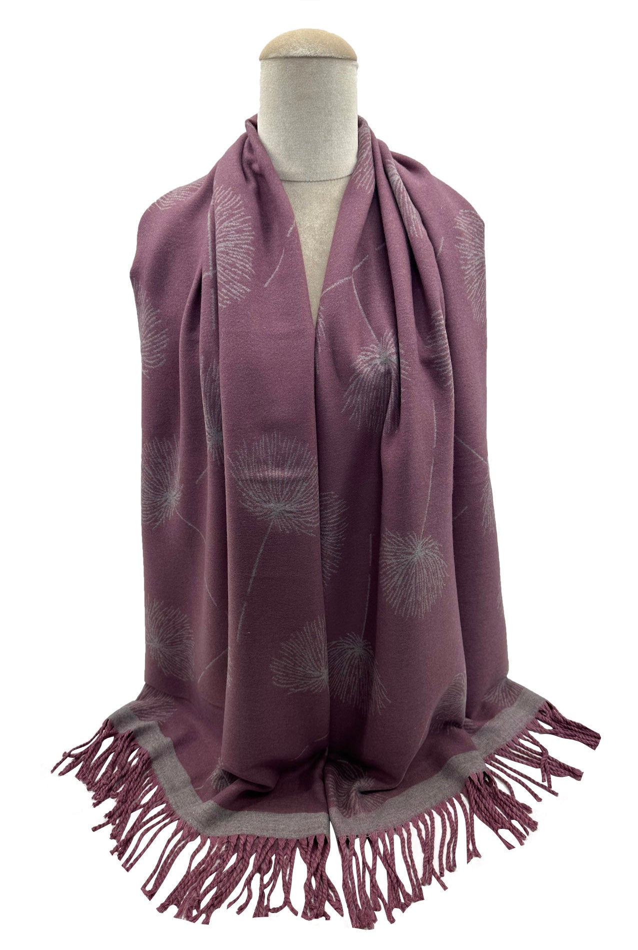 SF23195-909 Dandelion Flower Print Cotton Blend Scarf with Tassels