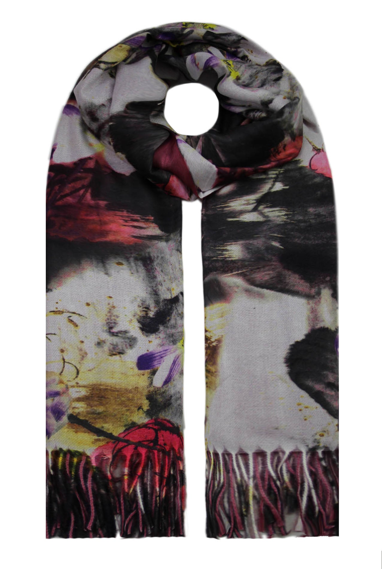 SF19150-92 Watercolour Flower Print Soft Scarf with Tassels