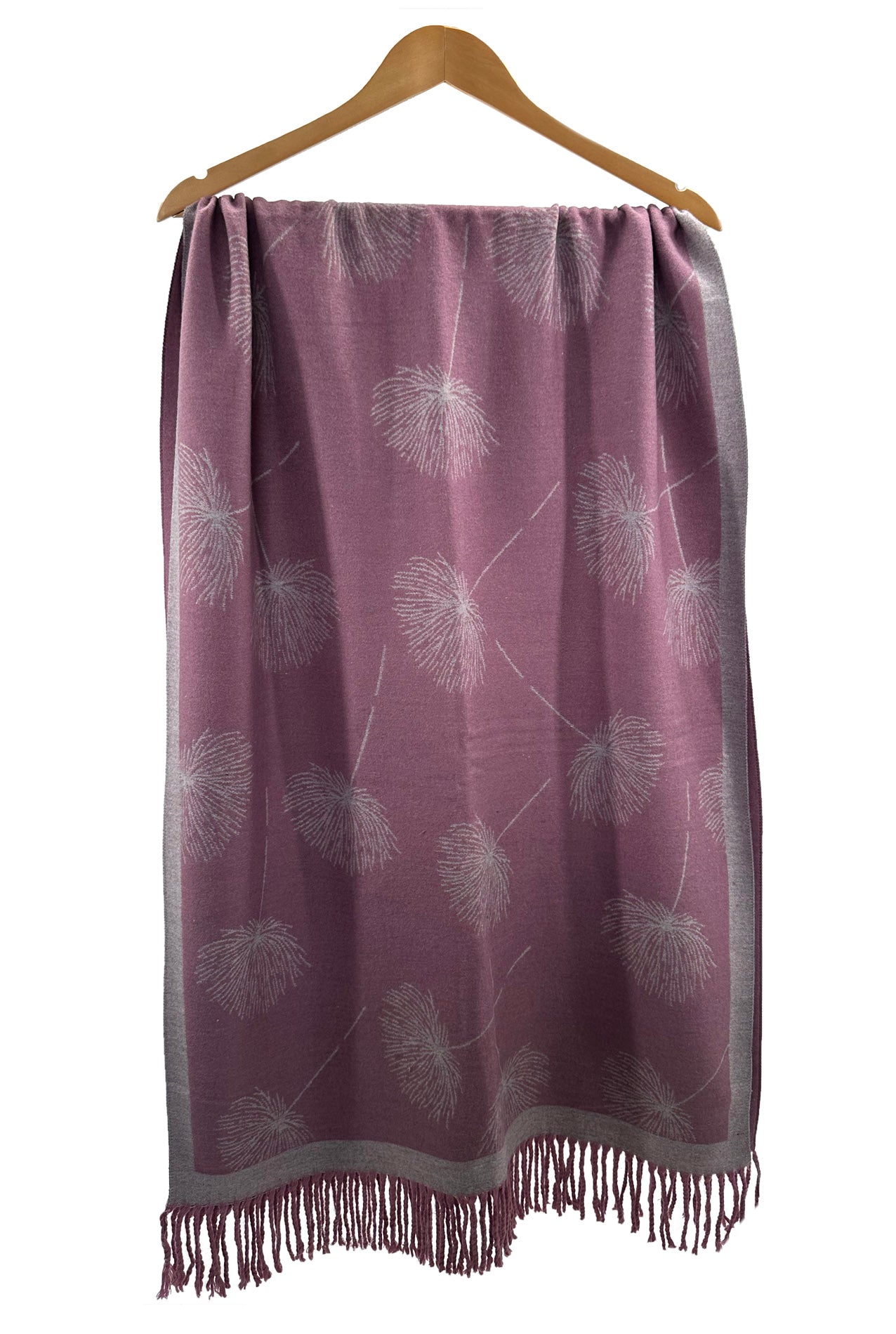 SF23195-909 Dandelion Flower Print Cotton Blend Scarf with Tassels