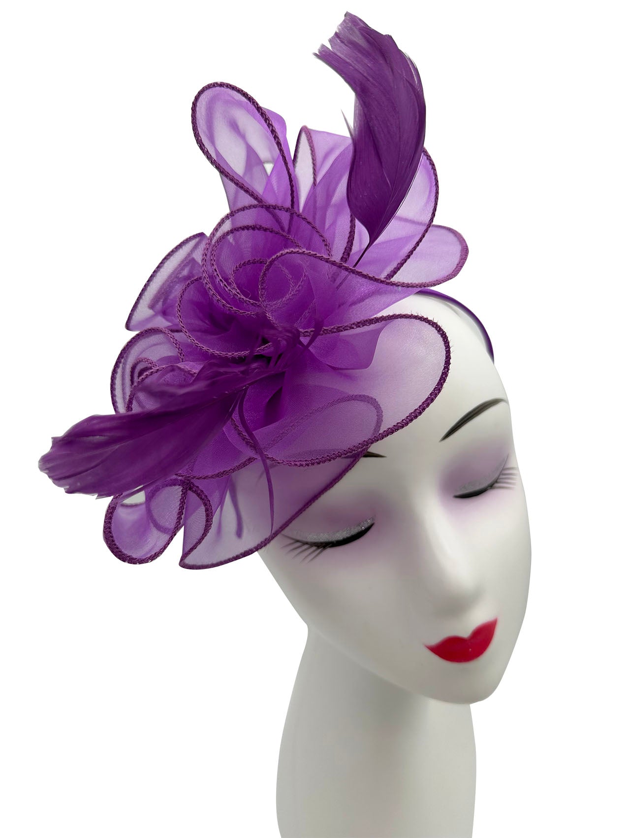 FT3090 Rose Bouquet with Big Bow & Feather Fascinator