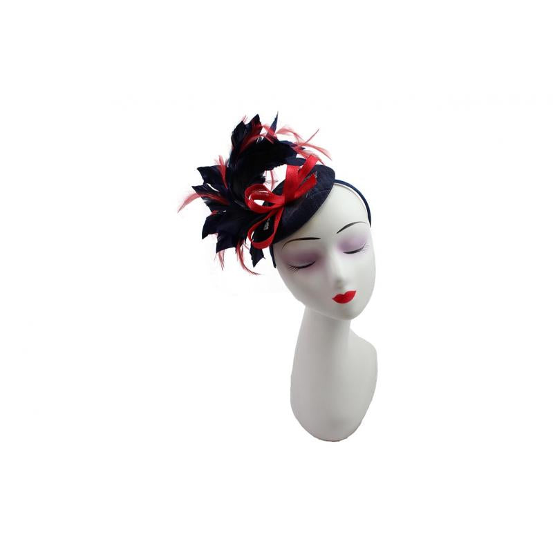 FT9022-009 Contrast Colour Fascinator with Synthetic Feathers & Sinamay Disc