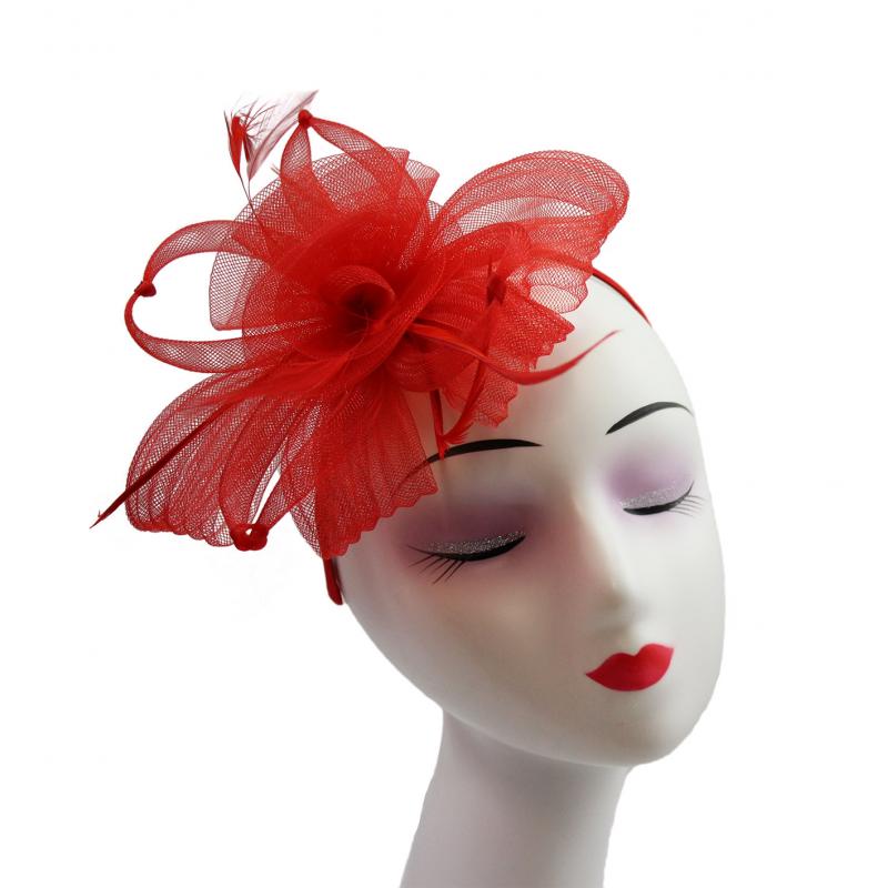 FT906-009 Crin Flower Fascinator with Curled Feathers