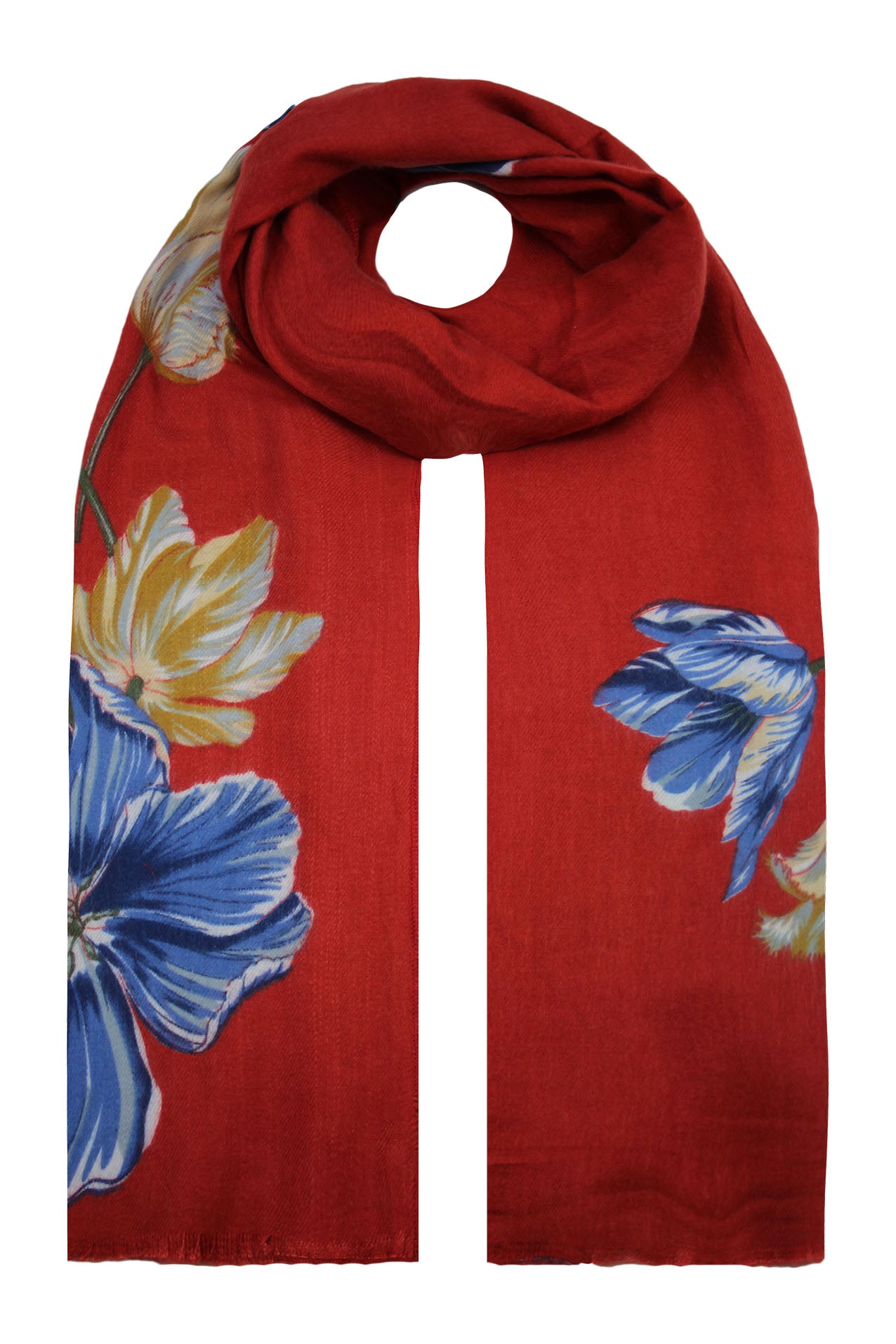 SF19120-75 Vibrant Wool Blend Scarf with Flower Print