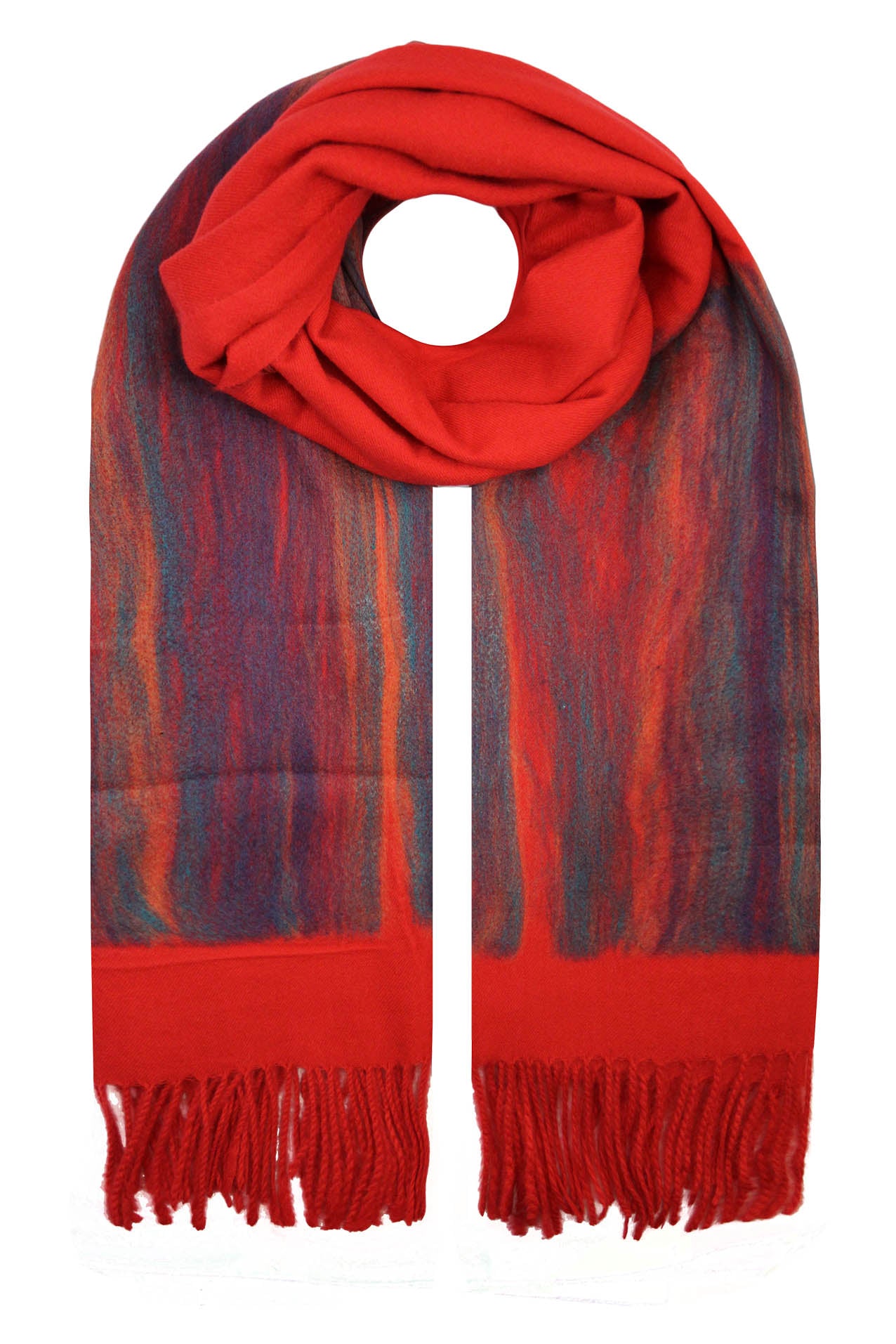 SF19160-104 Watercolour Pattern Wool Blend Scarf with Tassels