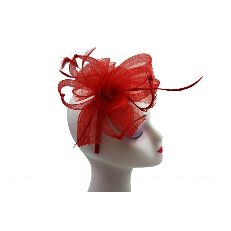 FT906-009 Crin Flower Fascinator with Curled Feathers