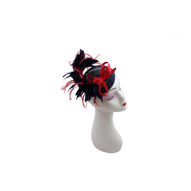 FT9022-009 Contrast Colour Fascinator with Synthetic Feathers & Sinamay Disc