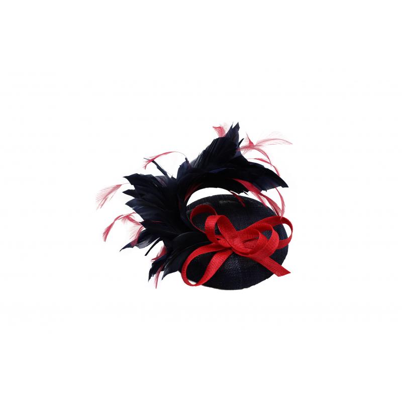 FT9022-009 Contrast Colour Fascinator with Synthetic Feathers & Sinamay Disc
