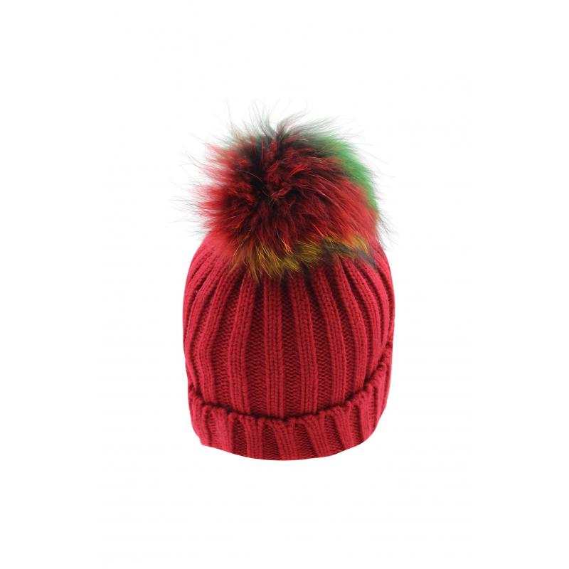 AB-C Acrylic Hat with Multicolour Large Pom Pom