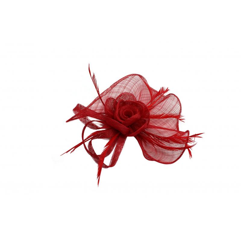SF16189-7 Gauze Rose Fascinator with A Tear Drop Veil and Curled Feathers