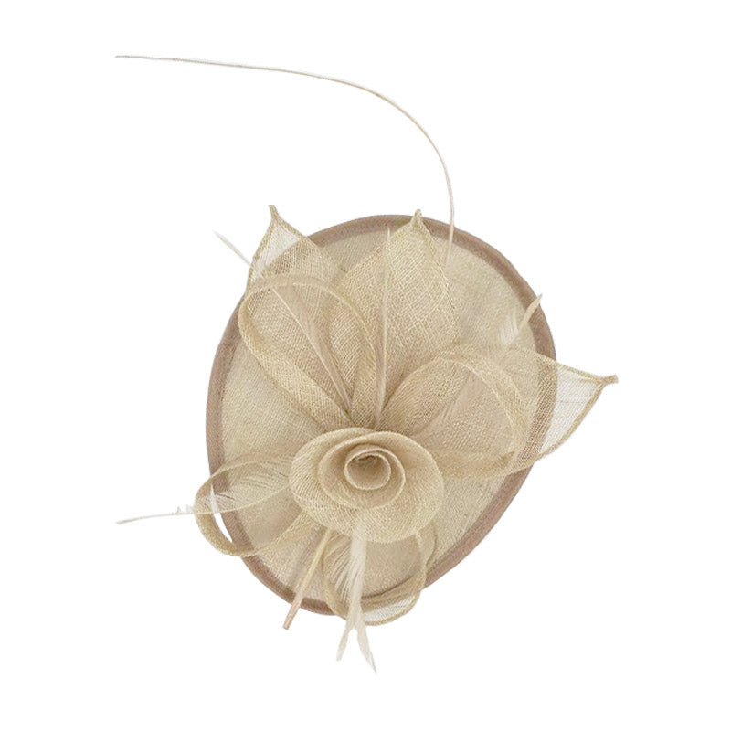 SF1624-4 Gauze Saucer Base Fascinator with A Flower and Feathers