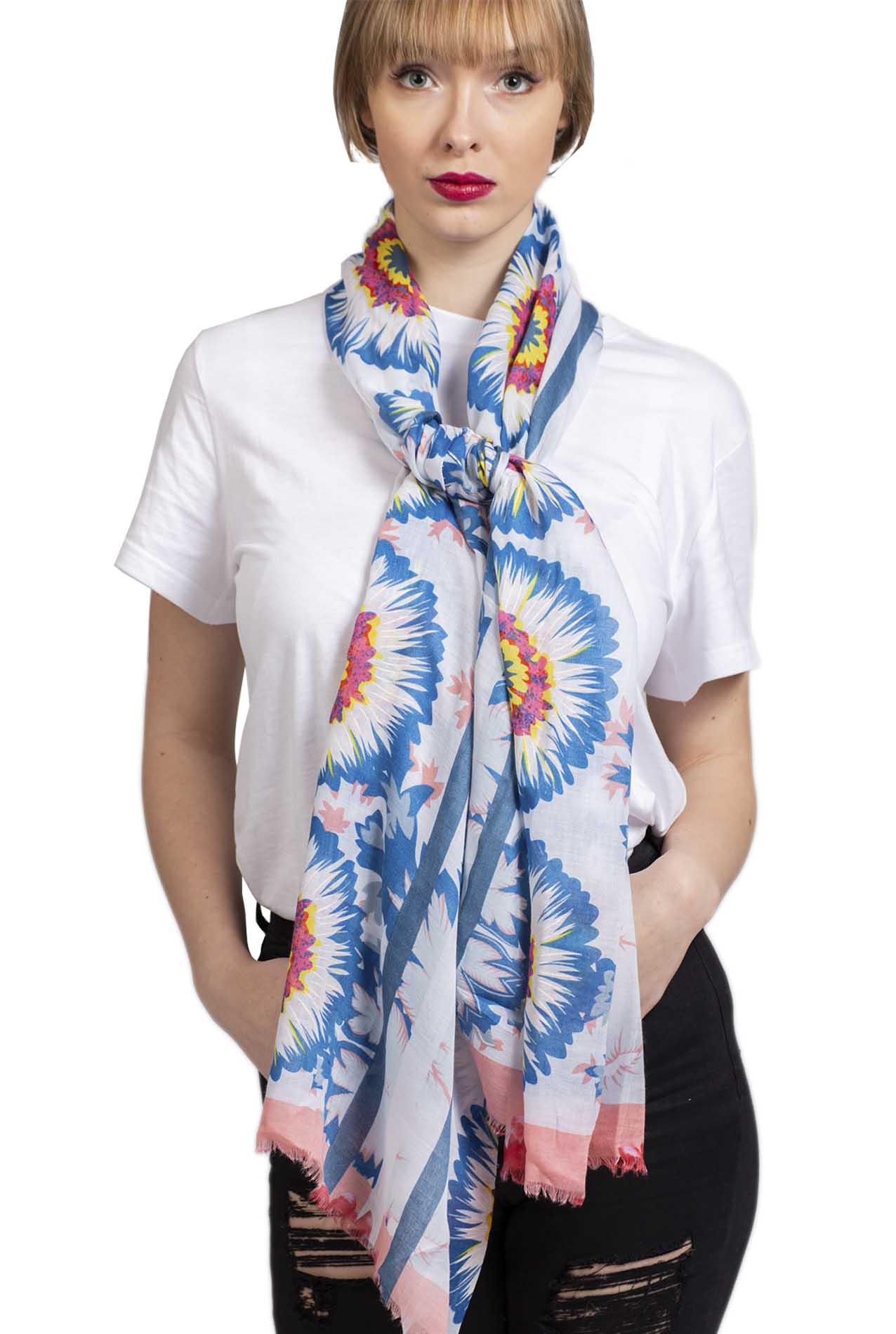 SF19110-042 Soft Scarf with Sunflower Pattern and Shiny Glitters