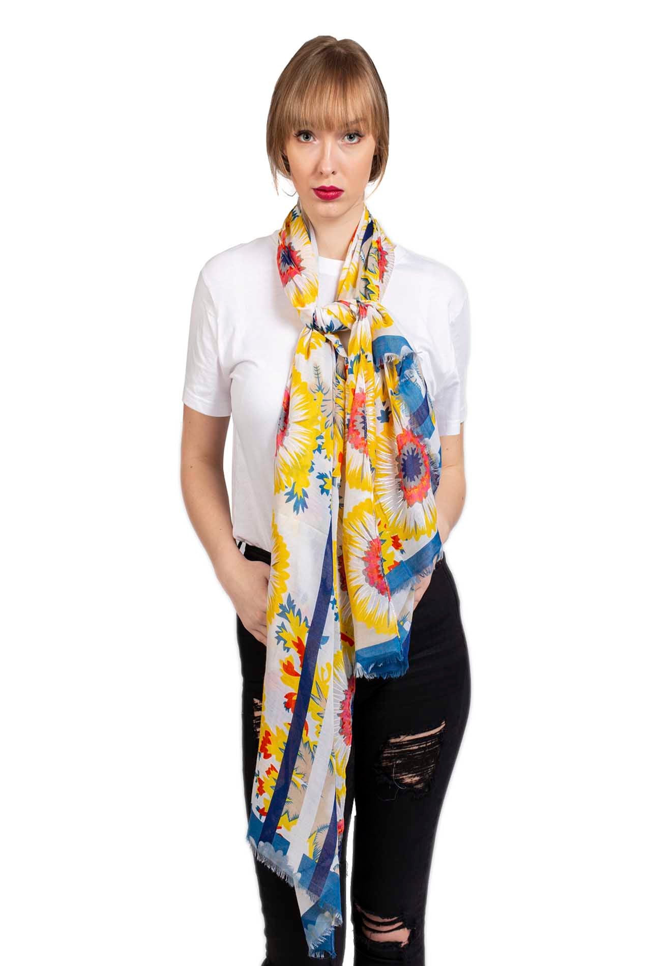 SF19110-042 Soft Scarf with Sunflower Pattern and Shiny Glitters