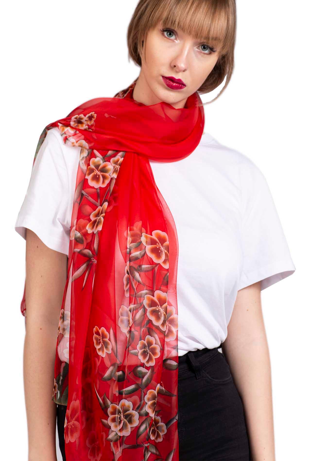 SF1912-034 Silk Blend Scarf with Flower Pattern