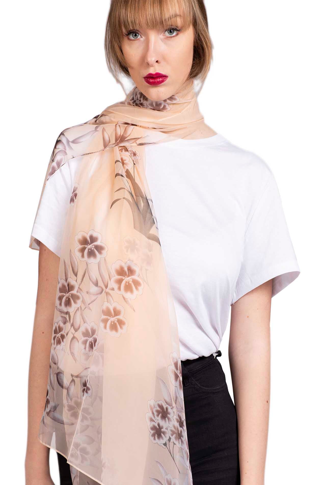 SF1912-034 Silk Blend Scarf with Flower Pattern