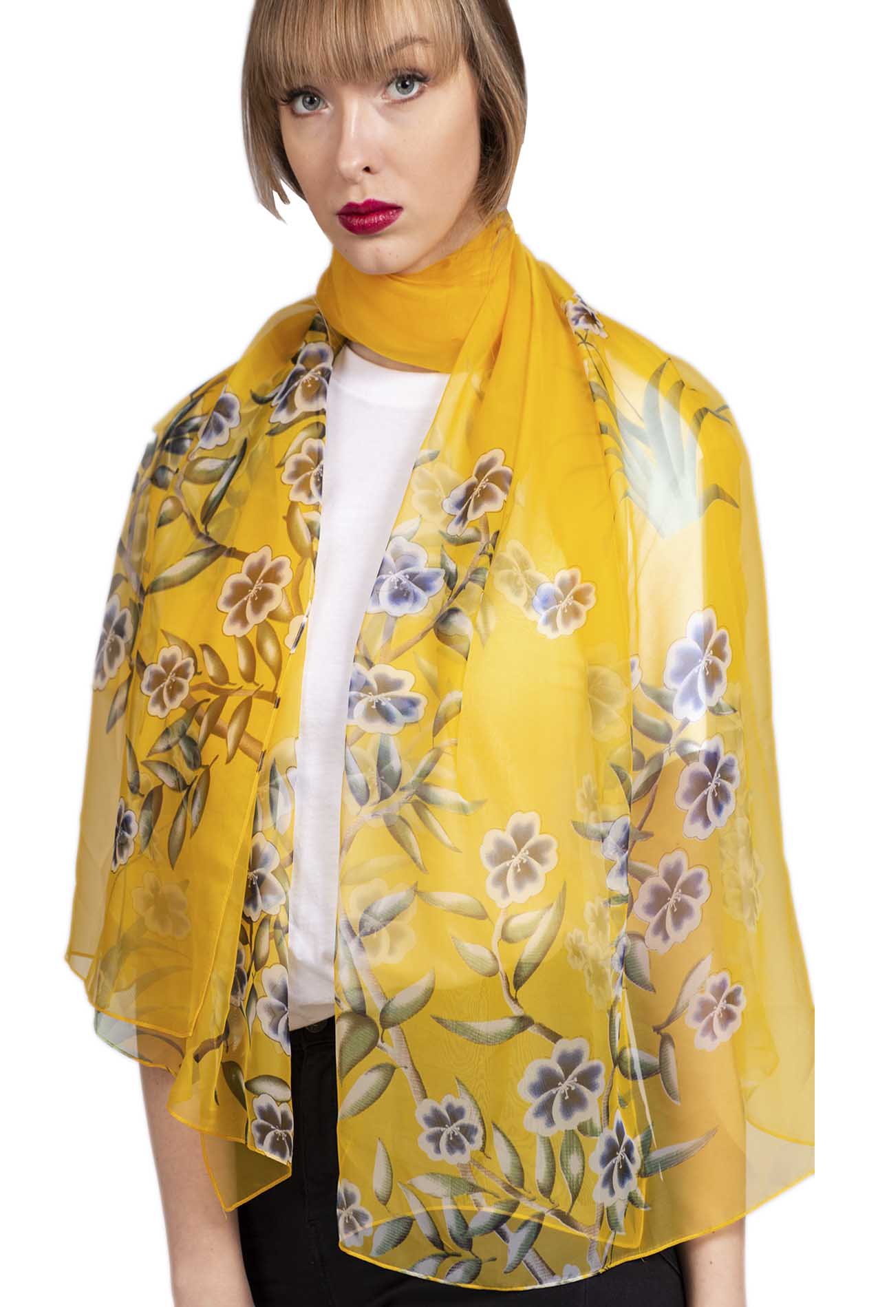 SF1912-034 Silk Blend Scarf with Flower Pattern